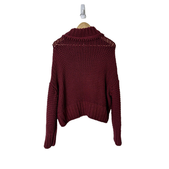 Free People My Only Sunshine Cowl Neck Sweater Small Cropped Boho Red Burgundy - Picture 6 of 10